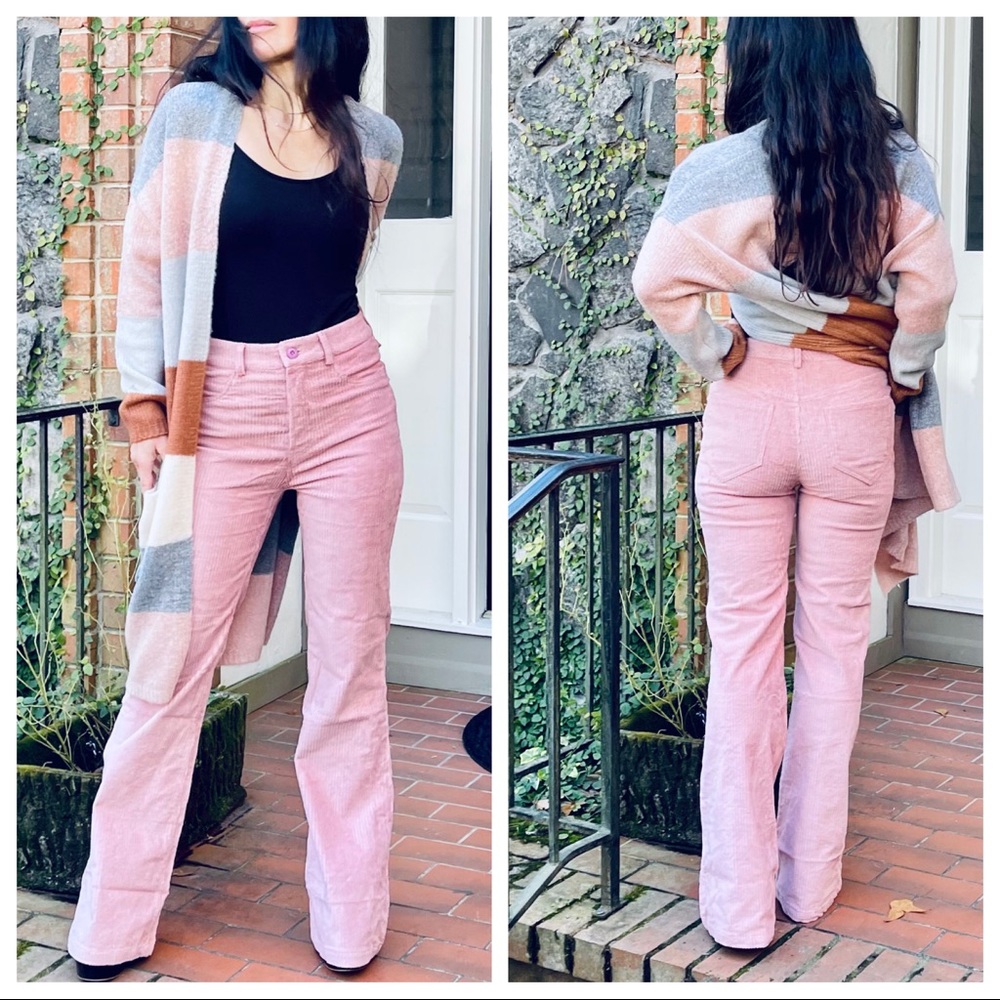 Retro chic wide leg rose corduroy pants - Picture 2 of 10